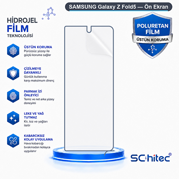 ScHitec Samsung Galaxy Z Fold5 Uyumlu Ön Yüzey Nano Şeffaf Hidrojel Ekran Koruyucu