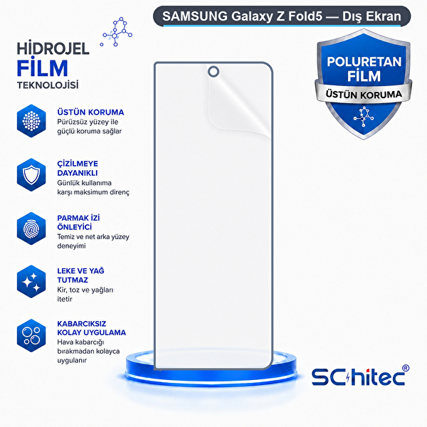 ScHitec Samsung Galaxy Z Fold5 Uyumlu Dış Ekran Nano Şeffaf Hidrojel Ekran Koruyucu