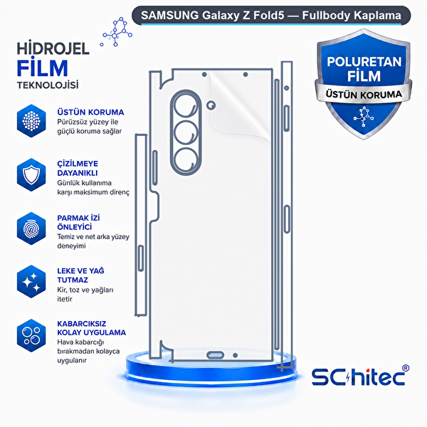 ScHitec Samsung Galaxy Z Fold5 Uyumlu Fullbody Arka Kaplama Hidrojel Koruyucu Film