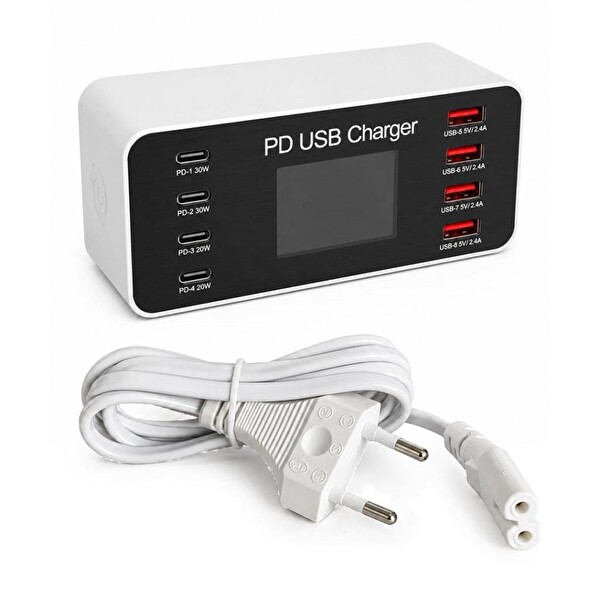 Powermaster PM-26056 8 Port Dijital Şarj İstasyonu 4xUSB+4xPD