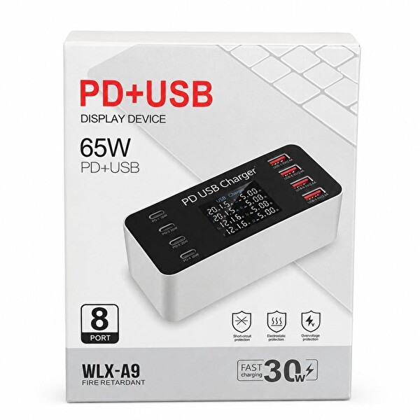 Powermaster PM-26056 8 Port Dijital Şarj İstasyonu 4xUSB+4xPD