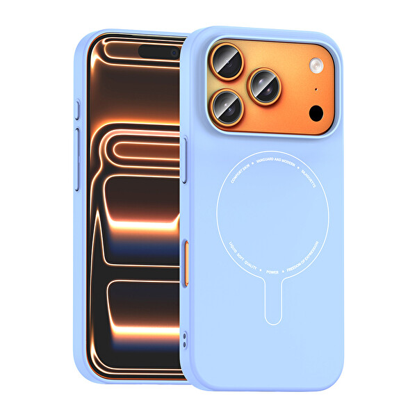 Başkenttekno iPhone 17 Pro Kılıf M-Safe Şarj Özellikli Kamera Korumalı Premium Elio Sert PC Kapak Açık Mavi