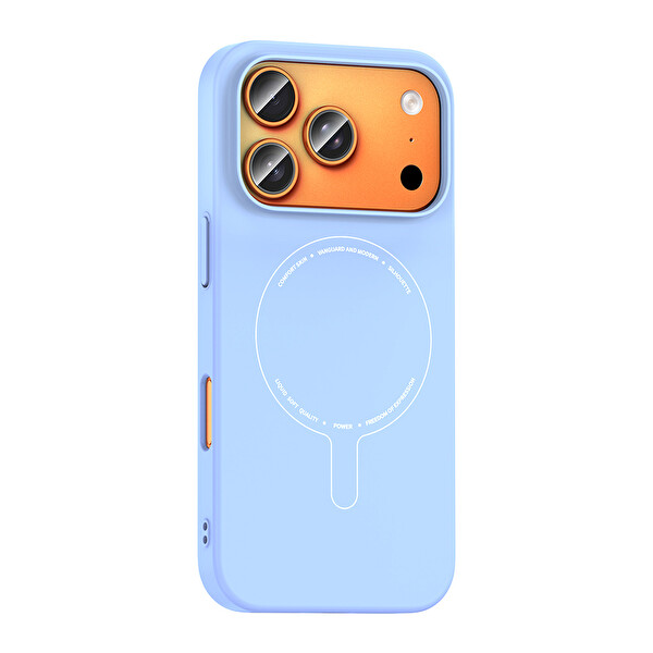 Başkenttekno iPhone 17 Pro Kılıf M-Safe Şarj Özellikli Kamera Korumalı Premium Elio Sert PC Kapak Açık Mavi