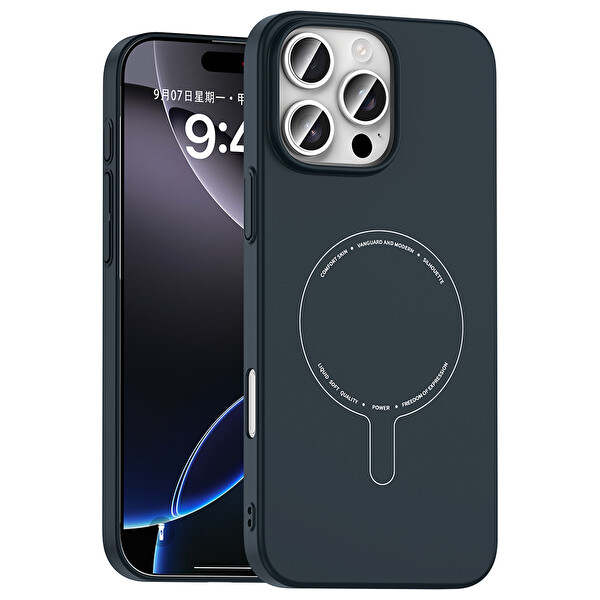 Başkenttekno iPhone 16 Pro Max Kılıf Magsafe Şarj Özellikli Kamera Korumalı Premium Elio Sert PC Kapak Lacivert