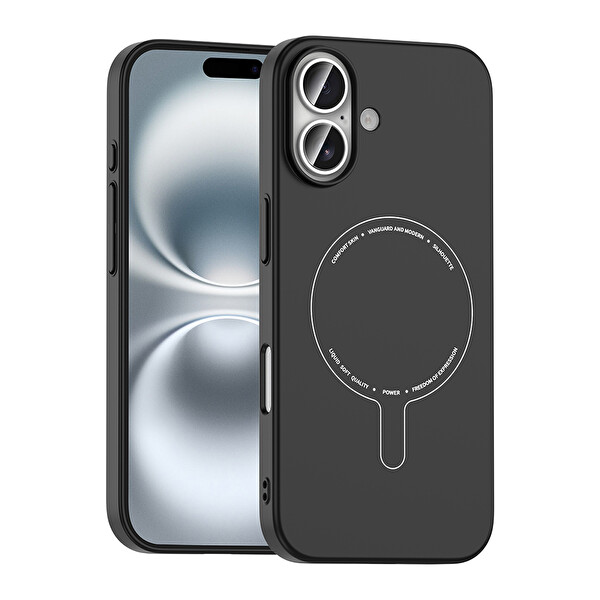 Başkenttekno iPhone 17 Kılıf M-Safe Şarj Özellikli Kamera Korumalı Premium Elio Sert PC Kapak Siyah