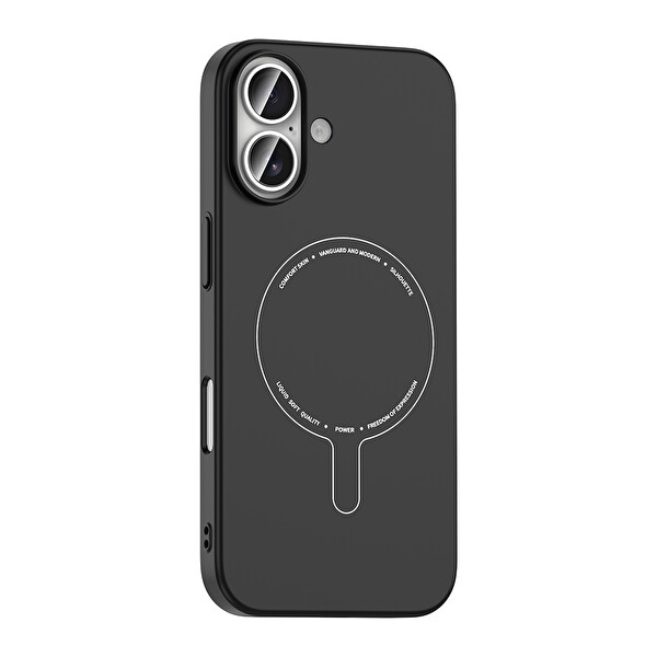 Başkenttekno iPhone 17 Kılıf M-Safe Şarj Özellikli Kamera Korumalı Premium Elio Sert PC Kapak Siyah