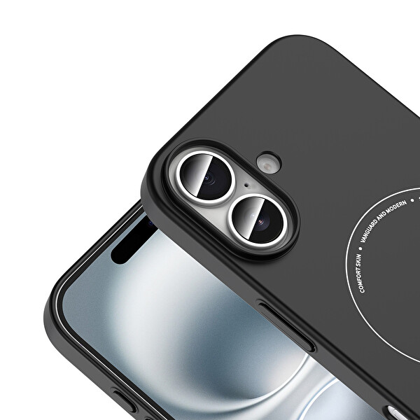Başkenttekno iPhone 17 Kılıf M-Safe Şarj Özellikli Kamera Korumalı Premium Elio Sert PC Kapak Siyah