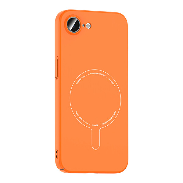 Başkenttekno iPhone 17e Kılıf M-Safe Şarj Özellikli Kamera Korumalı Premium Elio Sert PC Kapak Turuncu