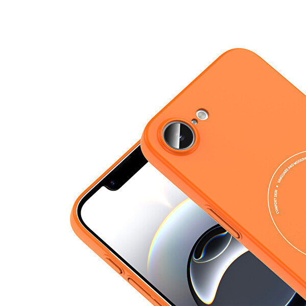 Başkenttekno iPhone 17e Kılıf M-Safe Şarj Özellikli Kamera Korumalı Premium Elio Sert PC Kapak Turuncu