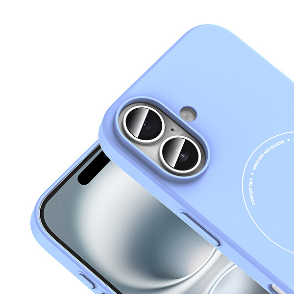 Başkenttekno iPhone 17 Kılıf M-Safe Şarj Özellikli Kamera Korumalı Premium Elio Sert PC Kapak Açık Mavi