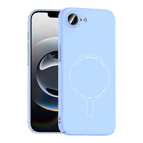 Başkenttekno iPhone 17e Kılıf M-Safe Şarj Özellikli Kamera Korumalı Premium Elio Sert PC Kapak Açık Mavi