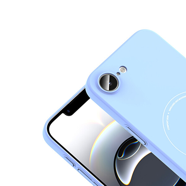 Başkenttekno iPhone 17e Kılıf M-Safe Şarj Özellikli Kamera Korumalı Premium Elio Sert PC Kapak Açık Mavi