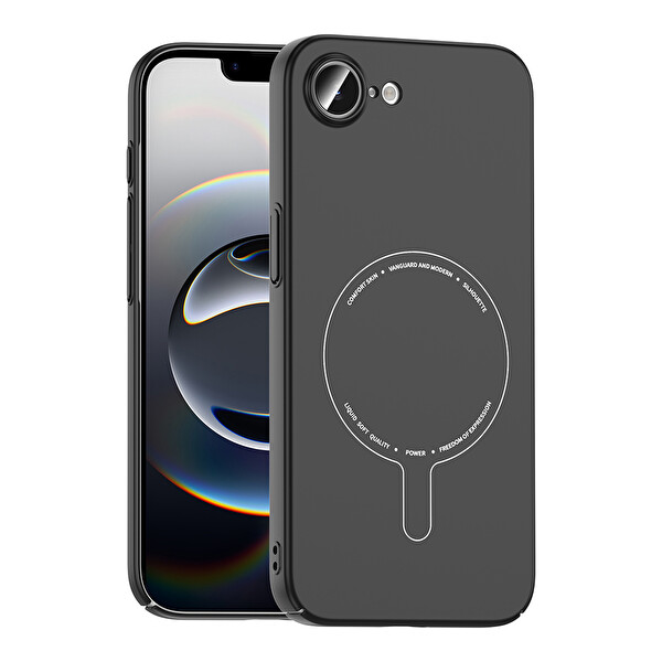 Başkenttekno iPhone 17e Kılıf M-Safe Şarj Özellikli Kamera Korumalı Premium Elio Sert PC Kapak Siyah