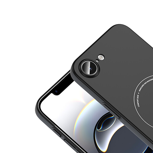 Başkenttekno iPhone 17e Kılıf M-Safe Şarj Özellikli Kamera Korumalı Premium Elio Sert PC Kapak Siyah