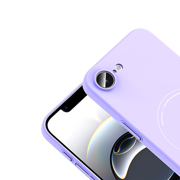 Başkenttekno iPhone 17e Kılıf M-Safe Şarj Özellikli Kamera Korumalı Premium Elio Sert PC Kapak Lila