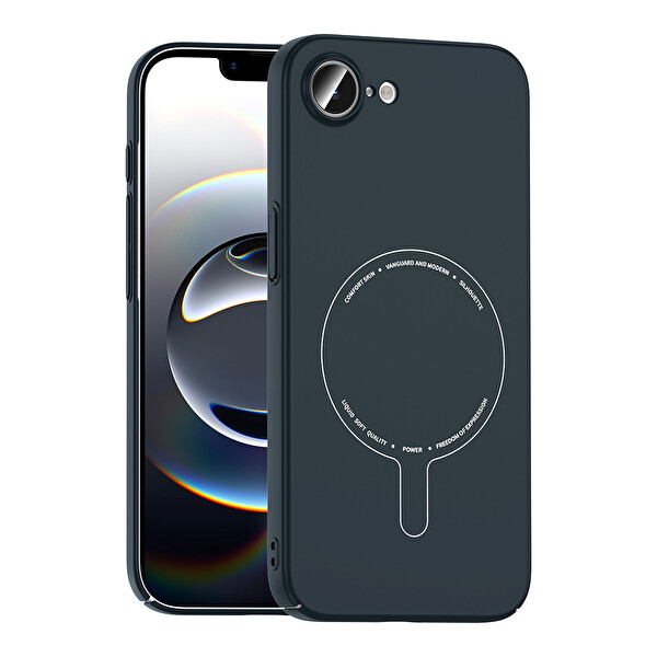Başkenttekno iPhone 17e Kılıf M-Safe Şarj Özellikli Kamera Korumalı Premium Elio Sert PC Kapak Lacivert