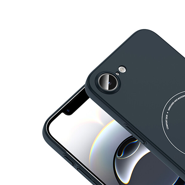 Başkenttekno iPhone 17e Kılıf M-Safe Şarj Özellikli Kamera Korumalı Premium Elio Sert PC Kapak Lacivert