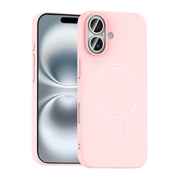 Başkenttekno iPhone 17 Kılıf M-Safe Şarj Özellikli Kamera Korumalı Premium Elio Sert PC Kapak Açık Pembe