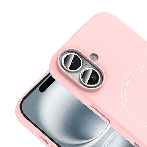 Başkenttekno iPhone 17 Kılıf M-Safe Şarj Özellikli Kamera Korumalı Premium Elio Sert PC Kapak Açık Pembe