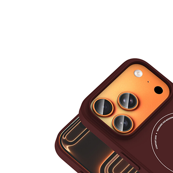Başkenttekno iPhone 17 Pro Kılıf M-Safe Şarj Özellikli Kamera Korumalı Premium Elio Sert PC Kapak Bordo