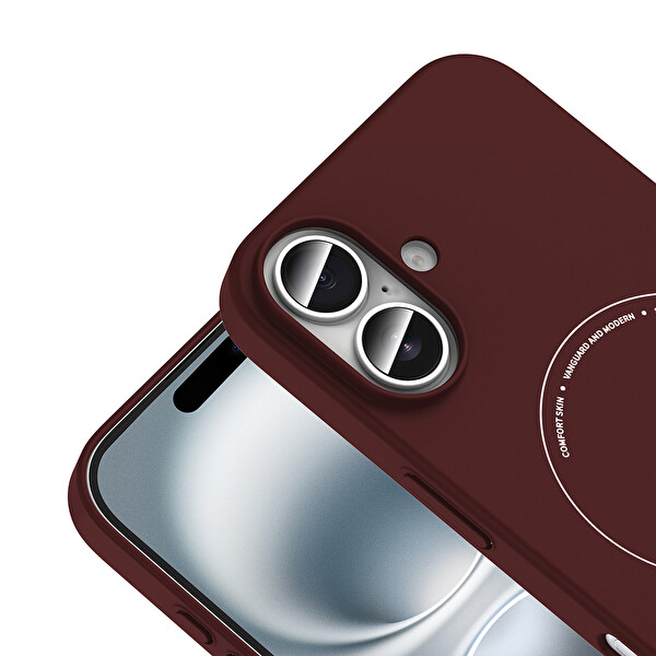 Başkenttekno iPhone 17 Kılıf M-Safe Şarj Özellikli Kamera Korumalı Premium Elio Sert PC Kapak Bordo