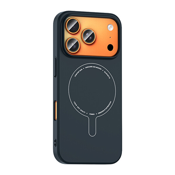 Başkenttekno iPhone 17 Pro Max Kılıf M-Safe Şarj Özellikli Kamera Korumalı Premium Elio Sert PC Kapak Lacivert