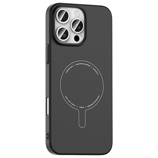 Başkenttekno iPhone 16 Pro Max Kılıf Magsafe Şarj Özellikli Kamera Korumalı Premium Elio Sert PC Kapak Siyah