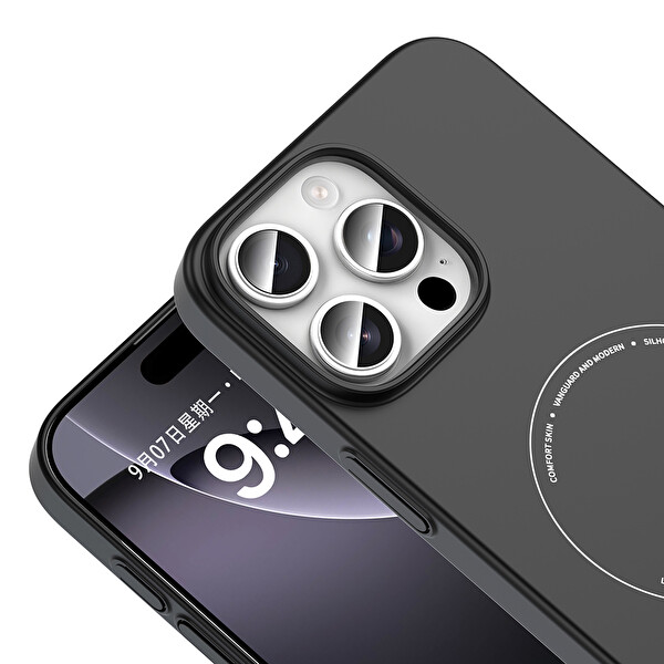 Başkenttekno iPhone 16 Pro Max Kılıf Magsafe Şarj Özellikli Kamera Korumalı Premium Elio Sert PC Kapak Siyah