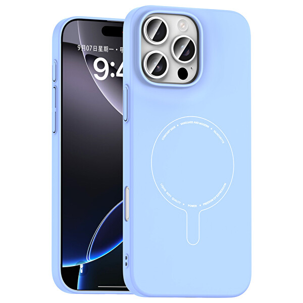 Başkenttekno iPhone 16 Pro Max Kılıf Magsafe Şarj Özellikli Kamera Korumalı Premium Elio Sert PC Kapak Açık Mavi