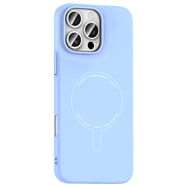 Başkenttekno iPhone 16 Pro Max Kılıf Magsafe Şarj Özellikli Kamera Korumalı Premium Elio Sert PC Kapak Açık Mavi