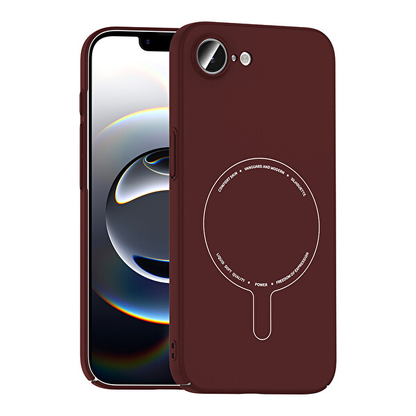 Başkenttekno iPhone 17e Kılıf M-Safe Şarj Özellikli Kamera Korumalı Premium Elio Sert PC Kapak Bordo