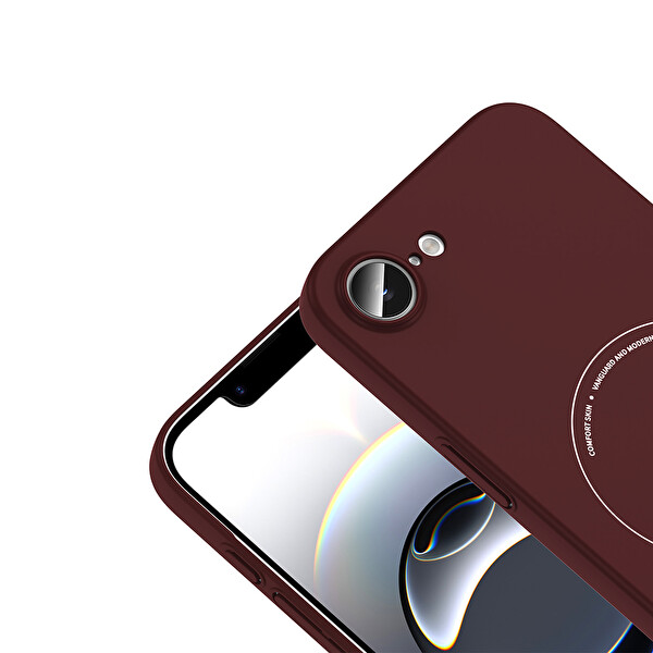 Başkenttekno iPhone 17e Kılıf M-Safe Şarj Özellikli Kamera Korumalı Premium Elio Sert PC Kapak Bordo