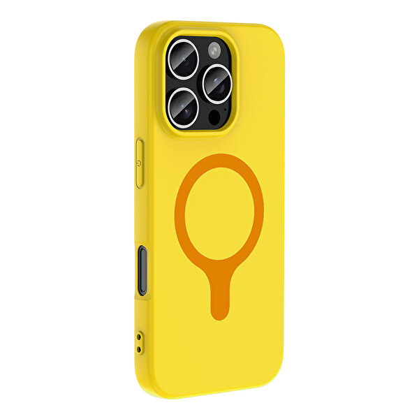 Başkenttekno iPhone 16 Pro Kılıf M-Safe Şarj Özellikli Kamera Korumali Premium Soft Aris Silikon Kapak Sarı