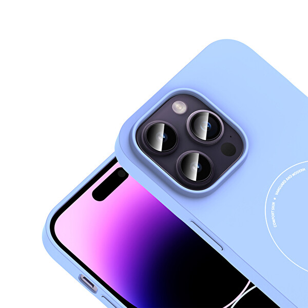 Başkenttekno iPhone 14 Pro Max Kılıf M-Safe Şarj Özellikli Kamera Korumalı Premium Elio Sert PC Kapak Açık Mavi