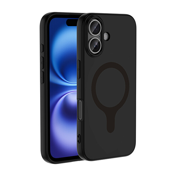 Başkenttekno iPhone 16 Kılıf M-Safe Şarj Özellikli Kamera Korumali Premium Soft Aris Silikon Kapak Siyah