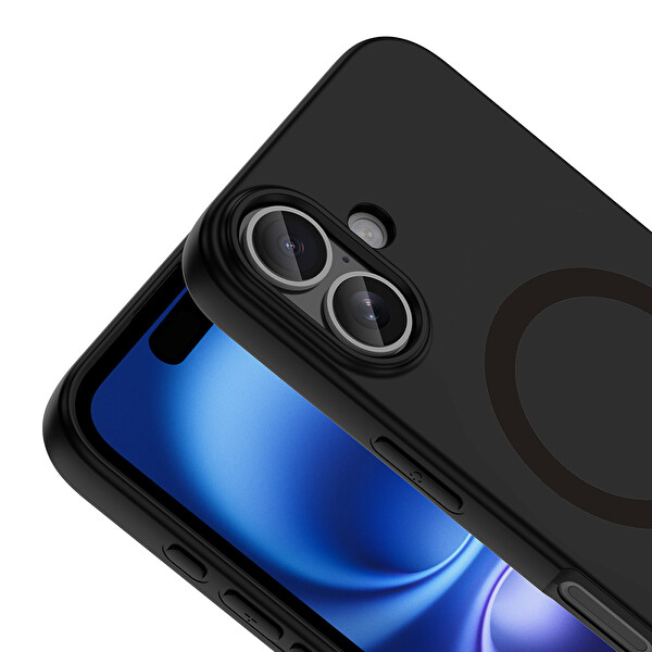 Başkenttekno iPhone 16 Kılıf M-Safe Şarj Özellikli Kamera Korumali Premium Soft Aris Silikon Kapak Siyah