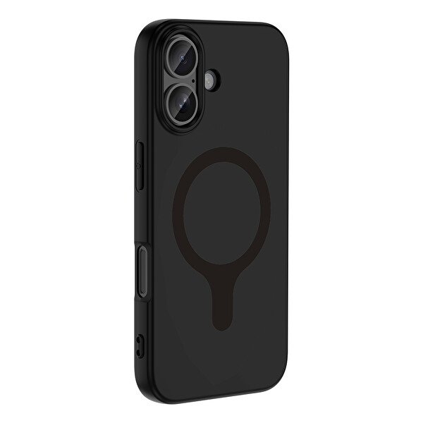 Başkenttekno iPhone 16 Kılıf M-Safe Şarj Özellikli Kamera Korumali Premium Soft Aris Silikon Kapak Siyah