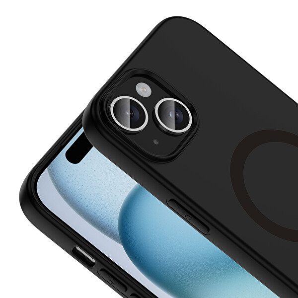 Başkenttekno iPhone 15 Kılıf M-Safe Şarj Özellikli Kamera Korumali Premium Soft Aris Silikon Kapak Siyah