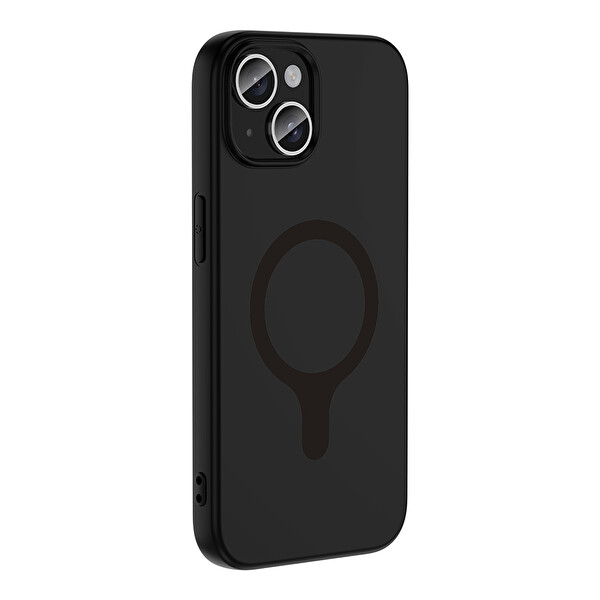 Başkenttekno iPhone 15 Kılıf M-Safe Şarj Özellikli Kamera Korumali Premium Soft Aris Silikon Kapak Siyah