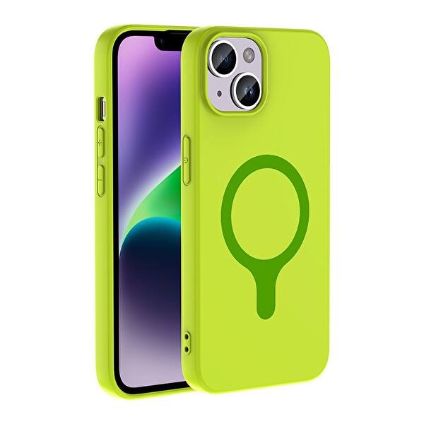 Başkenttekno iPhone 14 Kılıf M-Safe Şarj Özellikli Kamera Korumali Premium Soft Aris Silikon Kapak Yeşil
