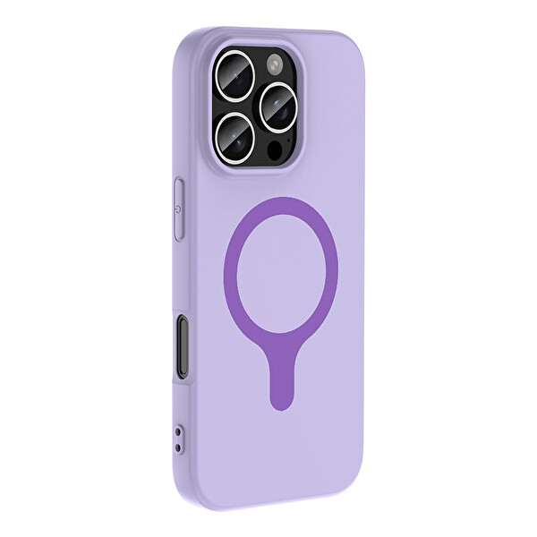 Başkenttekno iPhone 16 Pro Max Kılıf M-Safe Şarj Özellikli Kamera Korumali Premium Soft Aris Silikon Kapak Lila