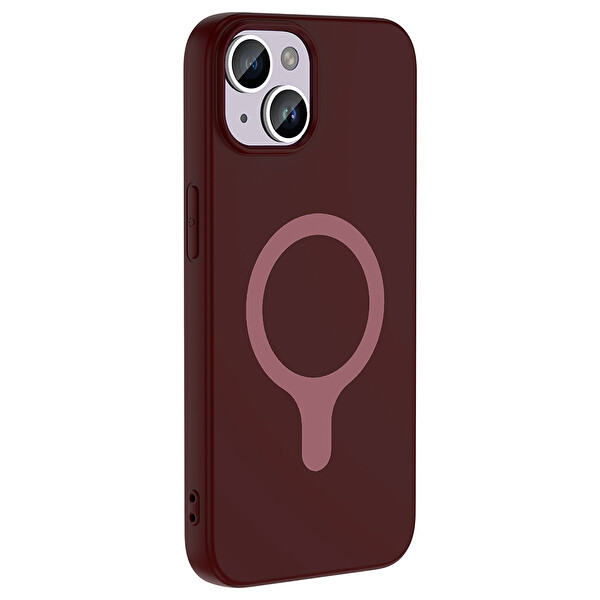 Başkenttekno iPhone 13 Kılıf M-Safe Şarj Özellikli Kamera Korumali Premium Soft Aris Silikon Kapak Mürdüm