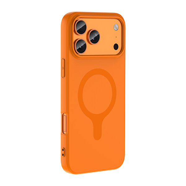 Başkenttekno iPhone 17 Pro Kılıf M-Safe Şarj Özellikli Kamera Korumali Premium Soft Aris Silikon Kapak Turuncu