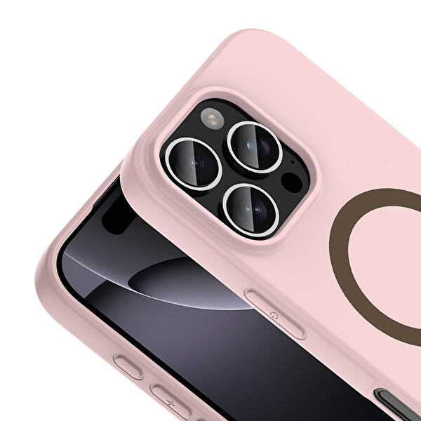 Başkenttekno iPhone 16 Pro Max Kılıf M-Safe Şarj Özellikli Kamera Korumali Premium Soft Aris Silikon Kapak Açık Pembe