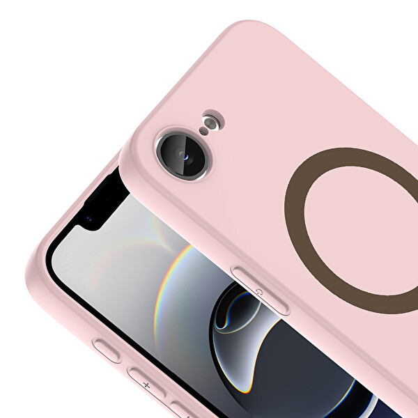 Başkenttekno iPhone 17 Pro Kılıf M-Safe Şarj Özellikli Kamera Korumali Premium Soft Aris Silikon Kapak Açık Pembe