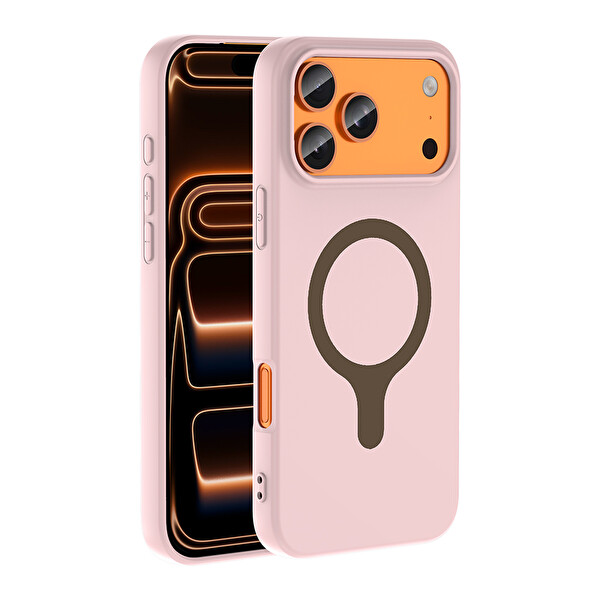 Başkenttekno iPhone 17 Pro Kılıf M-Safe Şarj Özellikli Kamera Korumali Premium Soft Aris Silikon Kapak Açık Pembe