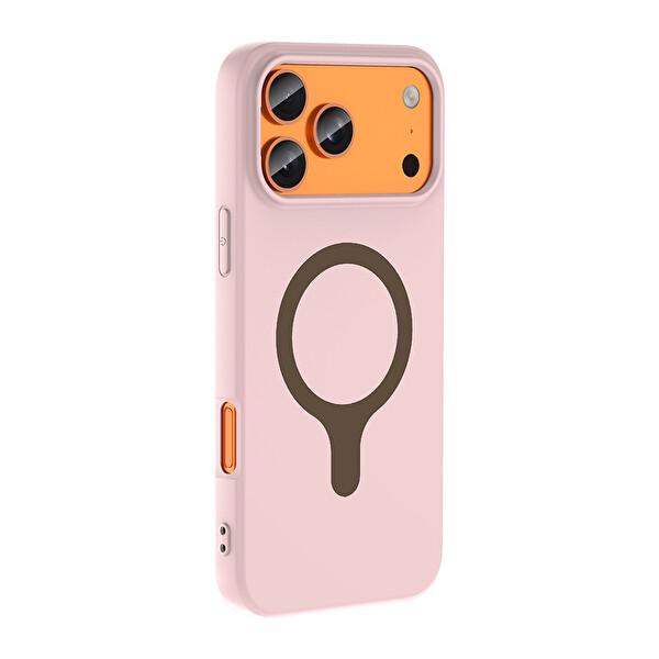 Başkenttekno iPhone 17 Pro Kılıf M-Safe Şarj Özellikli Kamera Korumali Premium Soft Aris Silikon Kapak Açık Pembe