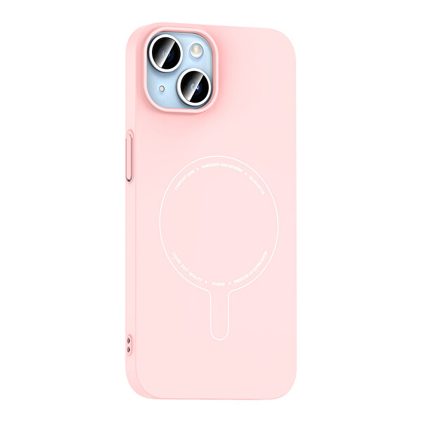 Başkenttekno iPhone 14 Kılıf M-Safe Şarj Özellikli Kamera Korumalı Premium Elio Sert PC Kapak Açık Pembe