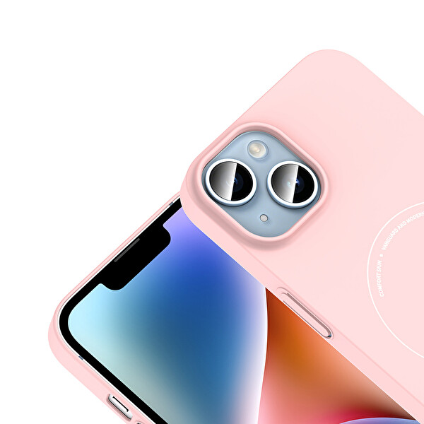 Başkenttekno iPhone 14 Kılıf M-Safe Şarj Özellikli Kamera Korumalı Premium Elio Sert PC Kapak Açık Pembe