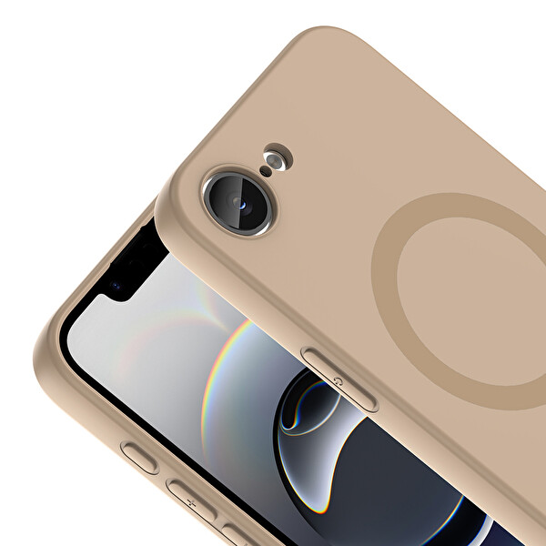Başkenttekno iPhone 17e Kılıf M-Safe Şarj Özellikli Kamera Korumali Premium Soft Aris Silikon Kapak Krem